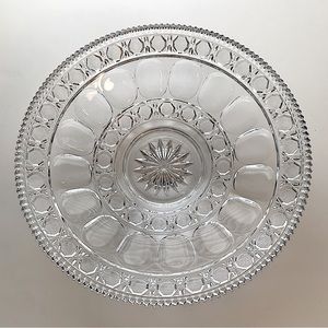 Vintage round clear glass serving bowl circle pattern starburst center design